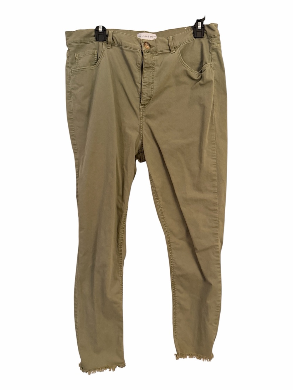 LOFT 32/14 Faded Olive Green High-Waist Skinny Crop Raw-Hem Pants